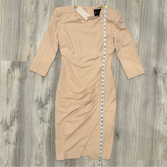 NWT STStudio Structured Jersey Dress 3/4 Sleeve Beige Pencil Knee Length Size XS - Picture 2 of 11